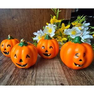 Set of 4 Vintage Halloween Jack O Lantern Pumpkin Candles Decor 90s Retro